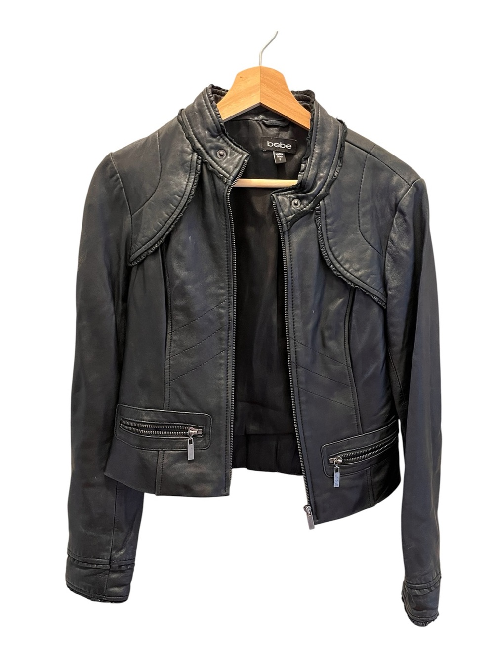 bebe Black is 100% Leather Moto Jacket